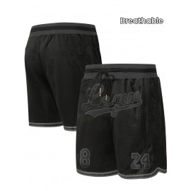 [Size 8-24 Basketball Shorts] Men's all black # 8-24 basketball shorts, classic letter embroidery design, button style short sleeved breathable shirt, suitable for training and competition