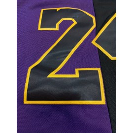 Men's Black & Purple #24 Baseball Jersey - Classic Letter Embroidery, Breathable Button-Up V-Neck, Loose Fit for Training, Competition & Casual Wear - All-Season Sportswear for Men & Teens