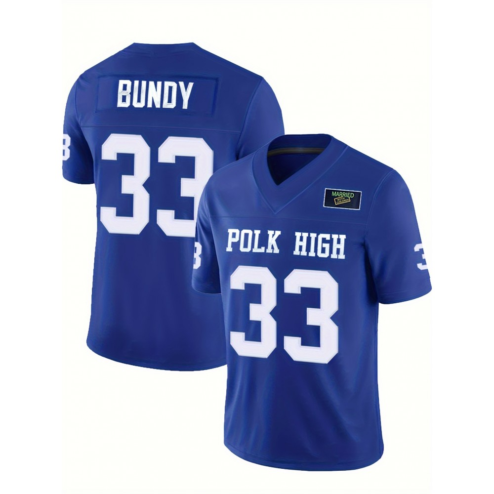 Men's Blue #33 Breathable V-Neck Rugby Jersey - Embroidered American Football Shirt with 