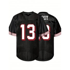 Men's Black # 13 American Football Jacket With Loose Embroidered Sports, Fashionable, Casual, Street Breathable Rugby Top