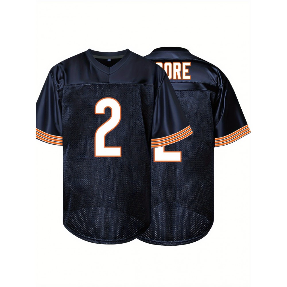 Men's Black # 2 American Football Jacket With Loose Embroidered Sports, Fashionable, Casual, Street Breathable Rugby Top
