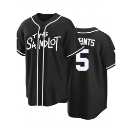 Men'S Black # 5 Baseball Shirt, Classic Letter Embroidery Design, Button Style Short Sleeved Breathable Shirt, for Training And Competition Use