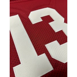 1pc Men'S Red #13 Embroidered Polyester Rugby Top, V-Neck Sports Jacket with Slight Stretch, Breathable Loose Fit for Casual, Outdoor, Hiking & Team Sports - Four Seasons Knit Fabric Shirt