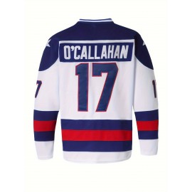 [White #17 Ice Hockey Sweatshirt] Men's White # 17 Ice Hockey Sweatshirt, Loose Embroidered Long Sleeves, Sporty, Fashionable And Casual, Street Breathable