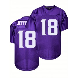 Men's Purple #18 Embroidered American Football Jersey - Breathable Loose Fit V-Neck Rugby Top for Sports, Casual Streetwear & Outdoor Activities | All-Season Machine Washable Shirt, Customizable Football Jersey, Quality Embroidered Detailing
