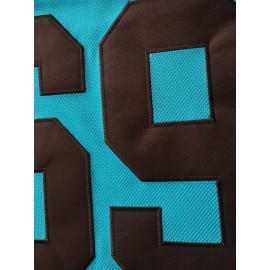Men's #69 Moon Orchid Ice Hockey Jersey - Teal & Brown Retro Embroidered V-Neck Sweatshirt, Loose Fit, Breathable Polyester for Sports, Streetwear & Casual Outings