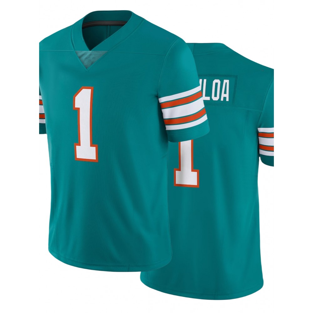 Men's Breathable Green #1 Embroidered Rugby Jersey - V-Neck Short Sleeve American Football Shirt, Loose Fit All-Season Training & Casual Wear, Machine Washable Sportswear for Men & Youths, Durable Sportswear