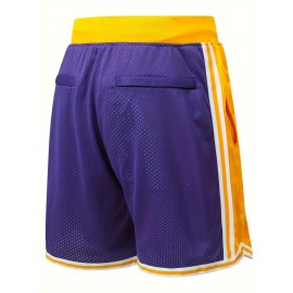 Men's Purple # 8-24 Basketball Shorts, Classic Letter Embroidery Design, Breathable Button Short Sleeve Shirt, Suitable for Training and Competition