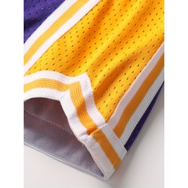Men's Purple # 8-24 Basketball Shorts, Classic Letter Embroidery Design, Breathable Button Short Sleeve Shirt, Suitable for Training and Competition