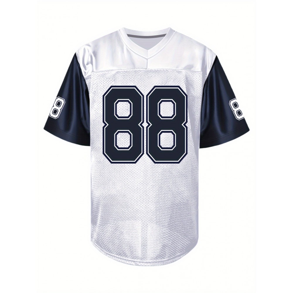 Men'S White # 88 American Football Shirt with Loose Embroidery, Fashionable, Casual, Street Breathable Football Top