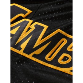 Men's black # basketball shorts, classic letter embroidery design, button style short sleeved breathable shirt, suitable for training and competition