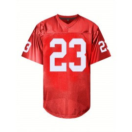 Men's Red #23 Breathable Rugby Shirt - Embroidered American Football Jersey, V-Neck Short Sleeve Loose Fit Training & Match Uniform for Sports, Outdoor Activities, All-Season Wear, Rugby Jersey, Embroidered Detailing