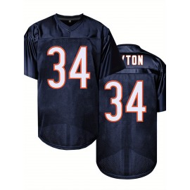 Men'S Deep Blue # 34 Breathable Rugby Shirt, Sports V-neck Short Sleeve Training Match Uniform, Embroidered American Football Shirt