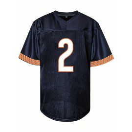 SheLucki Men'S Deep Blue #2 American Football Jersey, Loose Fit, Breathable Polyester, V-Neck, Embroidered Sports Top, Casual Streetwear for All Seasons