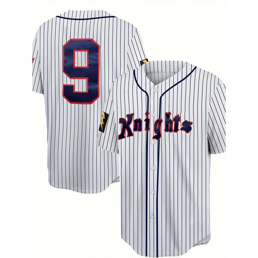 Men's White Striped # 9 Baseball Shirt, Loose Embroidered Sports, Fashionable And Casual, Street Breathable