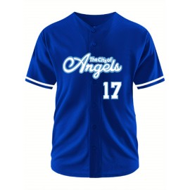 Men's Royal Blue #17 Baseball Jersey - Embroidered 