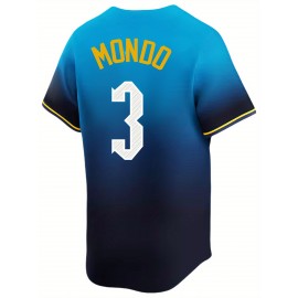 Men's Blue Black Gradient #3 Baseball Shirt - Loose Fit V-Neck Breathable Streetwear with Embroidered Lettering, All-Season Casual Sports Top for Outdoor Activities & Beach Parties, Summer Sports Apparel, Sporty Design, Durable Sportswear