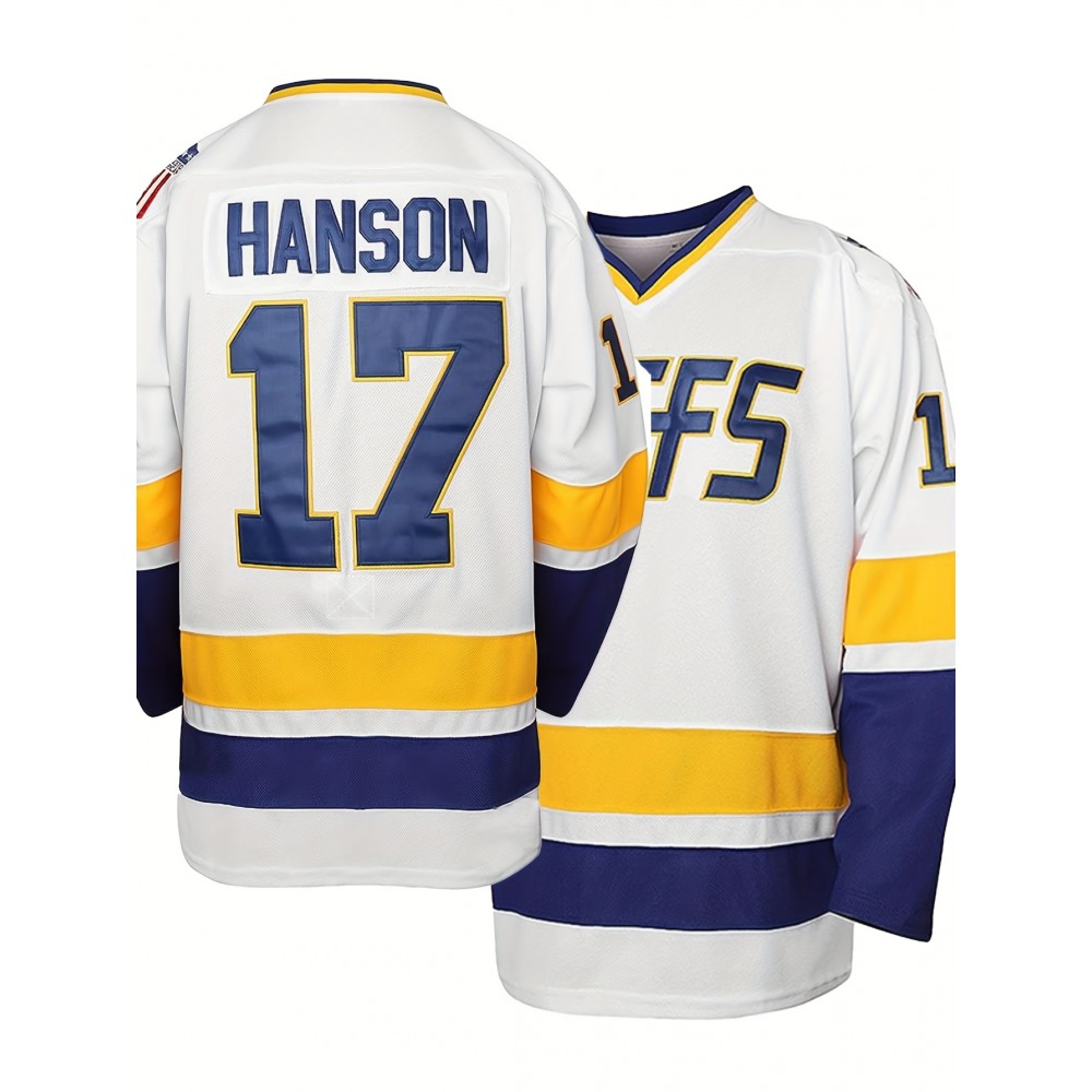 Men'S White #17 Ice Hockey Jersey With Loose Embroidery And Long Sleeves, Sporty, Fashionable, Casual, Breathable On The Street