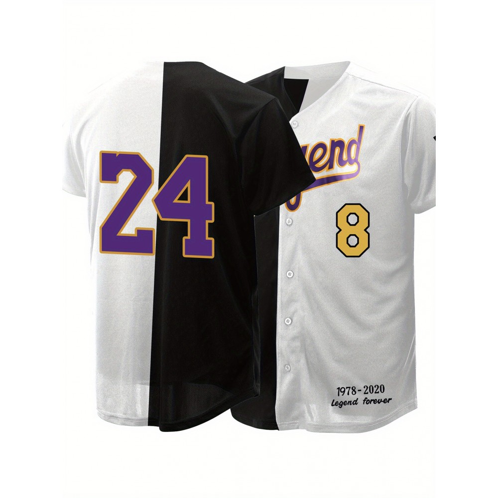 Men's #8-24 Los Angeles Legend Baseball Jersey - Black & White Patchwork, Embroidered 