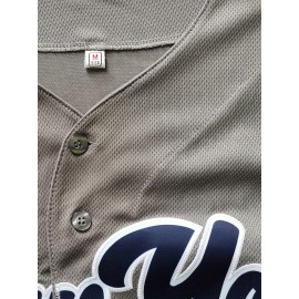 Men's Grey #22 Baseball Jersey - Loose Fit V-Neck Embroidered Sports Shirt, Breathable Button-Up Top for Casual Streetwear, Outdoor Activities & All-Season Wear (Adults & Teens)
