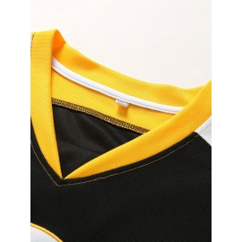 Men's Black # 69 Ice Hockey Sports Shirt, Loose Embroidered Long Sleeves, Sports Fashion Casual, Street Breathable