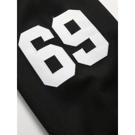 Men's Black # 69 Ice Hockey Sports Shirt, Loose Embroidered Long Sleeves, Sports Fashion Casual, Street Breathable