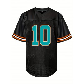 Men's #10 Black American Football Jersey with Teal Accents - Breathable,, Casual V-Neck Sports Uniform for Everyday and Game Day Wear, SHLUCKI