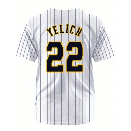 Men's yellow # 4 baseball shirt, street fashion casual, letter embroidered breathable short sleeved sports shirt