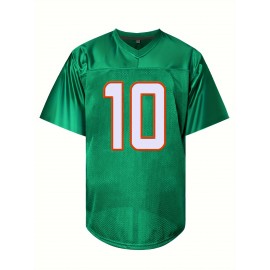 Men's Green # 10 Breathable Rugby Shirt, Sports V-neck Short Sleeve Training Match Uniform, Embroidered American Football Shirt