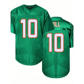 Men's Green # 10 Breathable Rugby Shirt, Sports V-neck Short Sleeve Training Match Uniform, Embroidered American Football Shirt