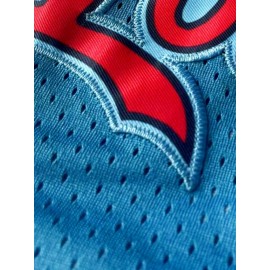 Men'S Moon Blue # Basketball Shorts, Classic Letter Embroidery Design, Breathable Button style Short Sleeve Shirt, Suitable for Training and Competition