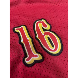 Men's Red # 16 Rugby Shorts, Classic Letter Embroidery Design, Breathable Button style Short Sleeve Shirt, Suitable for Training and Competition