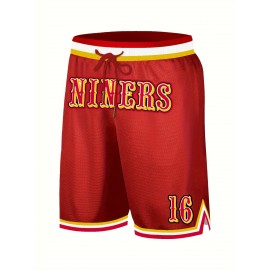 Men's Red # 16 Rugby Shorts, Classic Letter Embroidery Design, Breathable Button style Short Sleeve Shirt, Suitable for Training and Competition