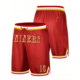 Men's Red # 16 Rugby Shorts, Classic Letter Embroidery Design, Breathable Button style Short Sleeve Shirt, Suitable for Training and Competition