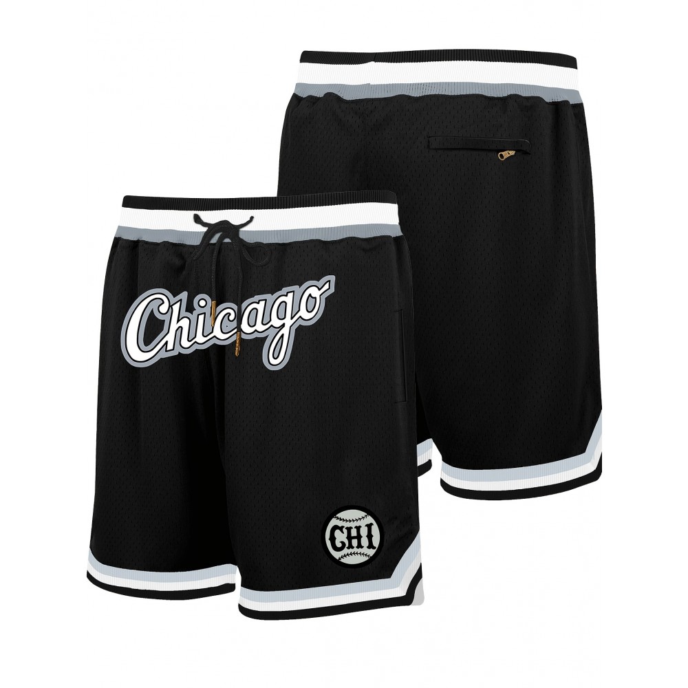 Men's Black Baseball Shorts with Chicago Embroidered Logo - Breathable Loose-Fit Athletic Shorts for Training, Competition & Casual Wear | Machine Washable All-Season Sportswear, Workout Shorts