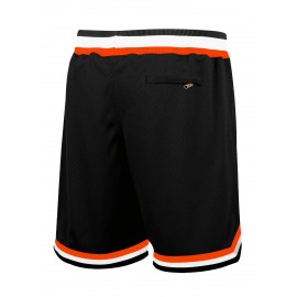 Men's Black Basketball Shorts, Classic Letter Embroidery Design, Breathable Button Style Short Sleeved Shirt, Suitable For Training And Competition