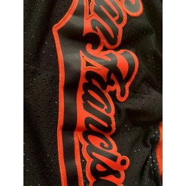 Men's Black # Basketball Shorts, Classic Letter Embroidery Design, Button Style Short Sleeved Breathable Shirt, Suitable For Training And Competition