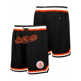Men's Black # Basketball Shorts, Classic Letter Embroidery Design, Button Style Short Sleeved Breathable Shirt, Suitable For Training And Competition