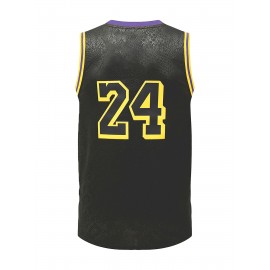 Men's Black Snake Light Beige Basketball Tank Top #24 - Retro Embroidered Letter Sleeveless Shirt, Moisture-Wicking Breathable Fabric, Loose Fit for All-Season Sports & Casual Wear, Outdoor Activities Apparel, Sporty Aesthetic, Highquality Embroidery