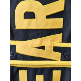 Men's Black # 12 Baseball Shirt, Classic Letter Embroidery Design, Button Style Short Sleeved Breathable Shirt, Suitable For Training And Competition Use