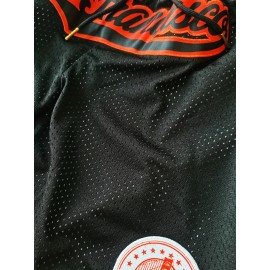 Men's Black Basketball Shorts, Classic Letter Embroidery Design, Breathable Button Style Short Sleeved Shirt, Suitable For Training And Competition