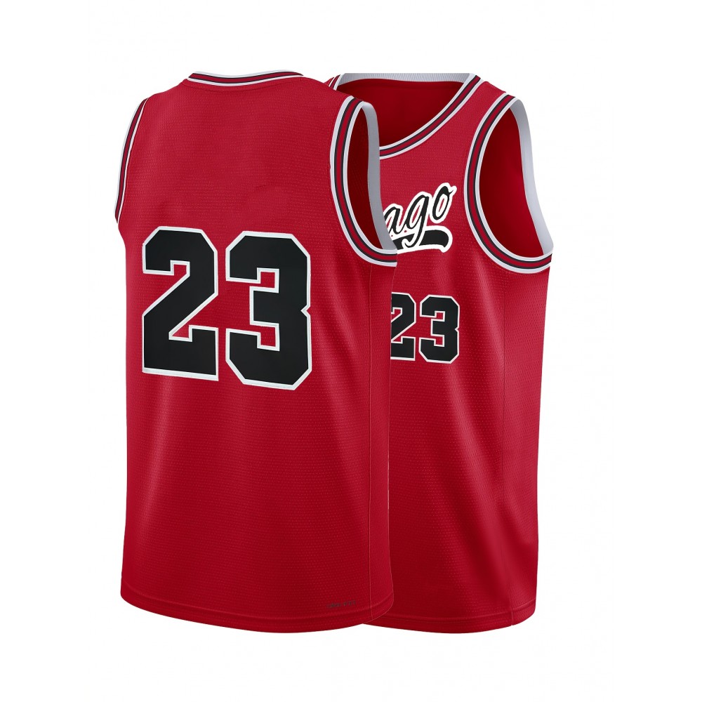 Men's Red Basketball Suit # 23 Classic Retro Embroidered Letter Sleeveless Sweat wicking Breathable Tank Top Basketball Suit