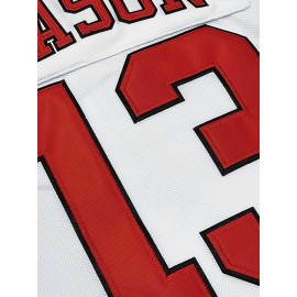 White Loose Fit Embroidered Long Sleeve #13 Ice Hockey Sports Shirt - Breathable Street Fashion Casual