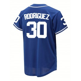 Men's #30 Blue Baseball Jersey - Classic Design, Breathable Button-Up Short Sleeve Shirt for Training & Games, V-Neck, Loose Fit, Polyester, Machine Washable, Game Day Attire | Sports Top | Lightweight Polyester, SHLUCKI