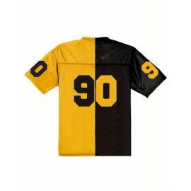 Women's Pittsburgh #90 Polyester Football Jersey T Shirts, Women Yellow And Black Stitching V-Neck Sports Shirt With Slight Stretch, Breathable Casual Knit Fabric For All Seasons, Loose Fit Adult & Teen, Fans Gift Women Youth