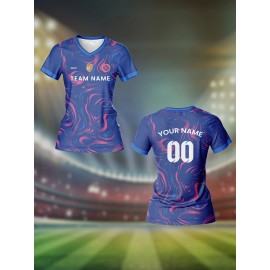 Custom Name and Number Women'S V-neck Football Shirt Top, Team Personal Training, Sports, Breathable, Quick Dry, Daily Casual, Slight Stretch Fabric, All Over Print, Regular Length, for Spring/Summer/Fall