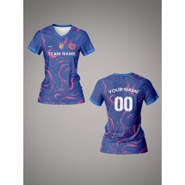 Custom Name and Number Women'S V-neck Football Shirt Top, Team Personal Training, Sports, Breathable, Quick Dry, Daily Casual, Slight Stretch Fabric, All Over Print, Regular Length, for Spring/Summer/Fall