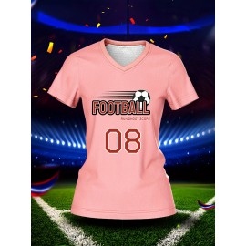 Customized Women's V-Neck Football Shirt - Personal Name & Number, Pink, Breathable Polyester, Quick-Dry Sports Top for Team Training & Casual Wear