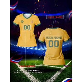 Customized Name & Number Women's V-Neck Football Jersey - Breathable Quick-Dry Fabric, Team Training & Casual Wear, Vibrant All-Over Print, Regular Fit for Spring/Summer/Fall, Custom Football Jersey