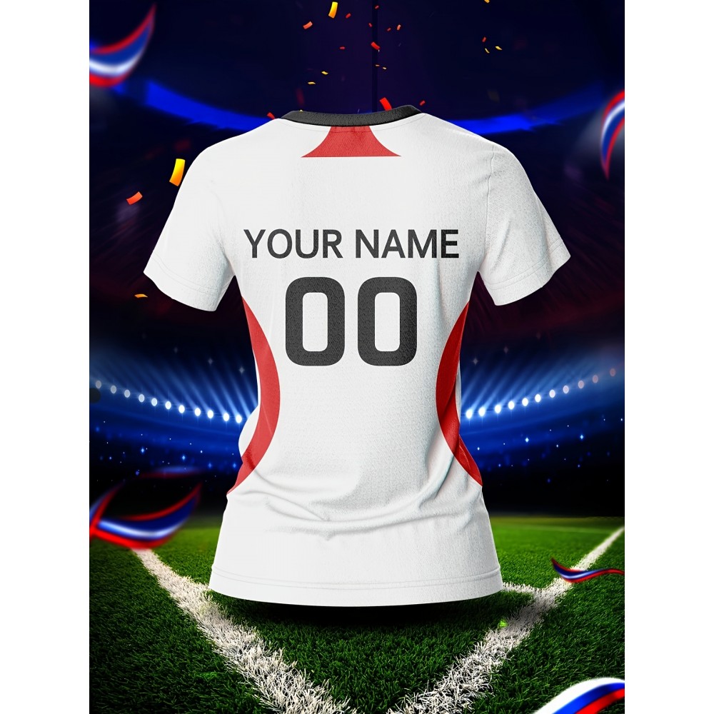 Women's V-Neck Soccer Jersey | Customizable Name & Number | Breathable Polyester | Quick-Dry, Moisture-Wicking | Multi-Color Design for Training and Casual Wear | Spring/Summer/Autumn Sports Apparel